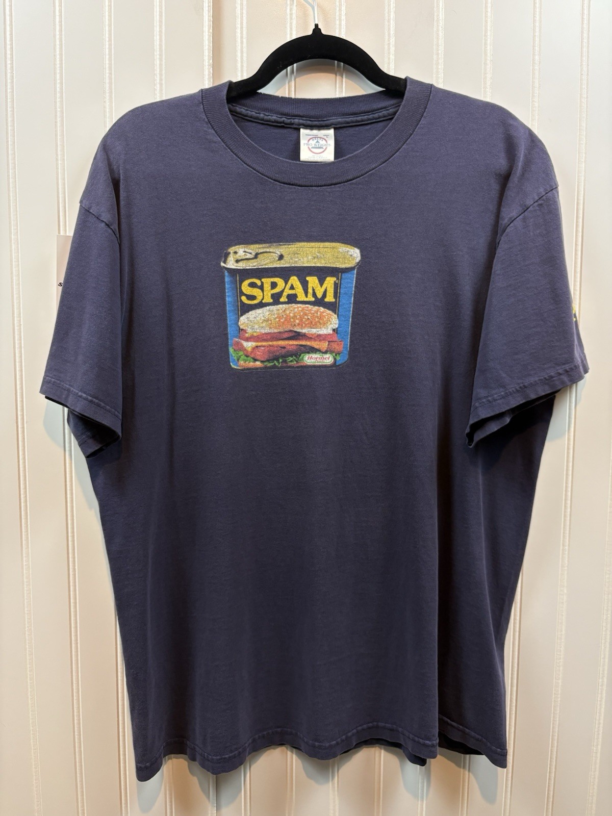 Vintage 2000s SPAM Can T-Shirt Size Large Navy Blue Formal Foods Snack Delta
