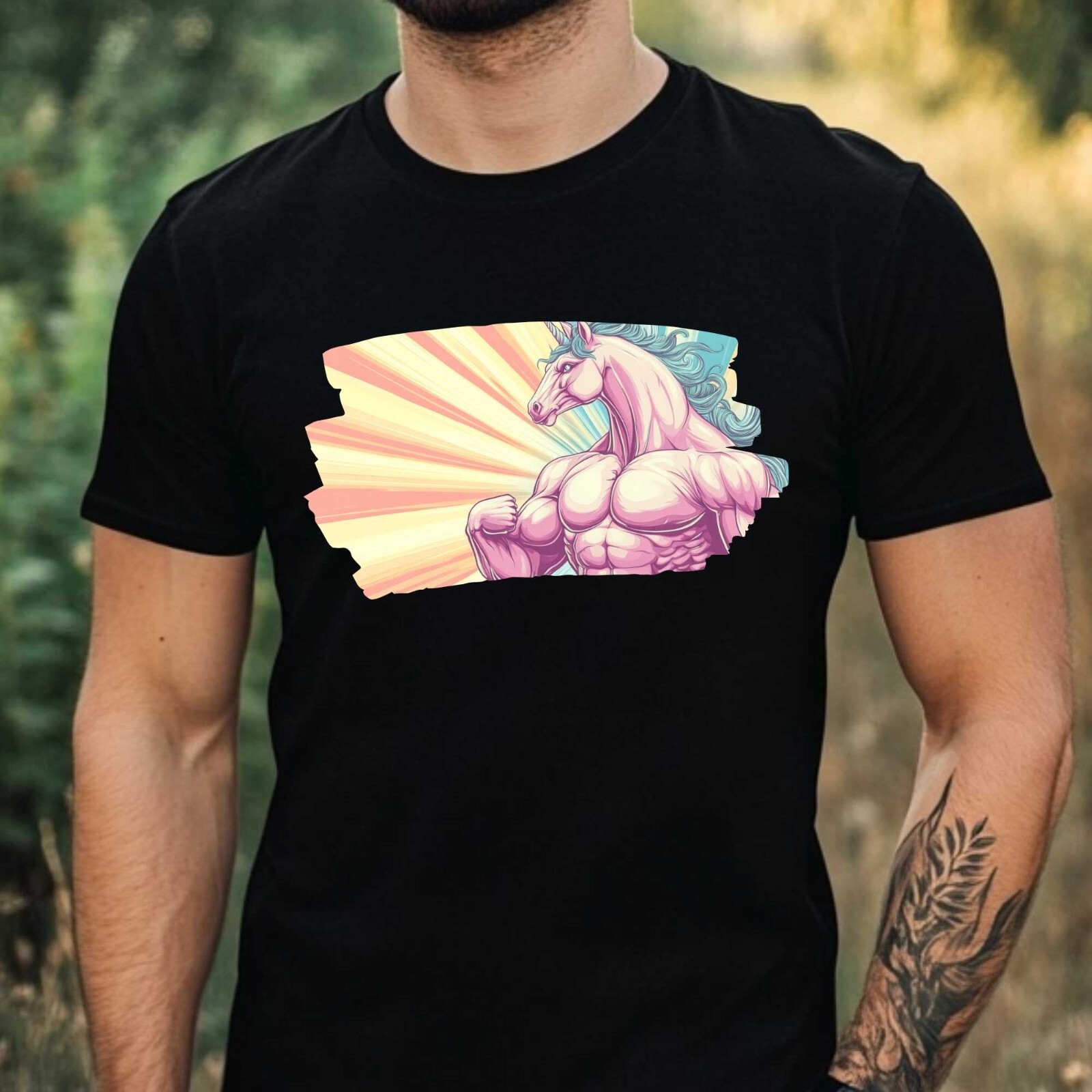 Mens Strong Unicorn Motif Cotton T-Shirt Size XS to 5XL gallery