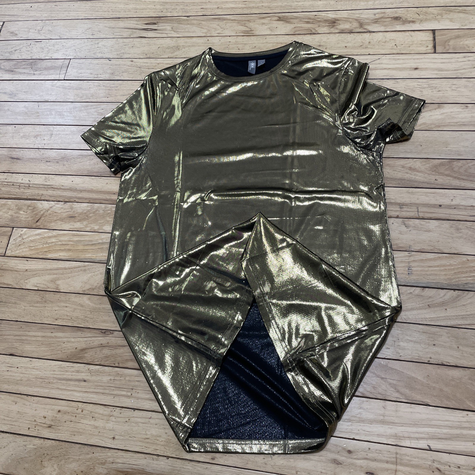 ASOS Shiny Gold Shirt Adult S Metallic Bright Shiny Disco 1970s NY Club Scene gallery