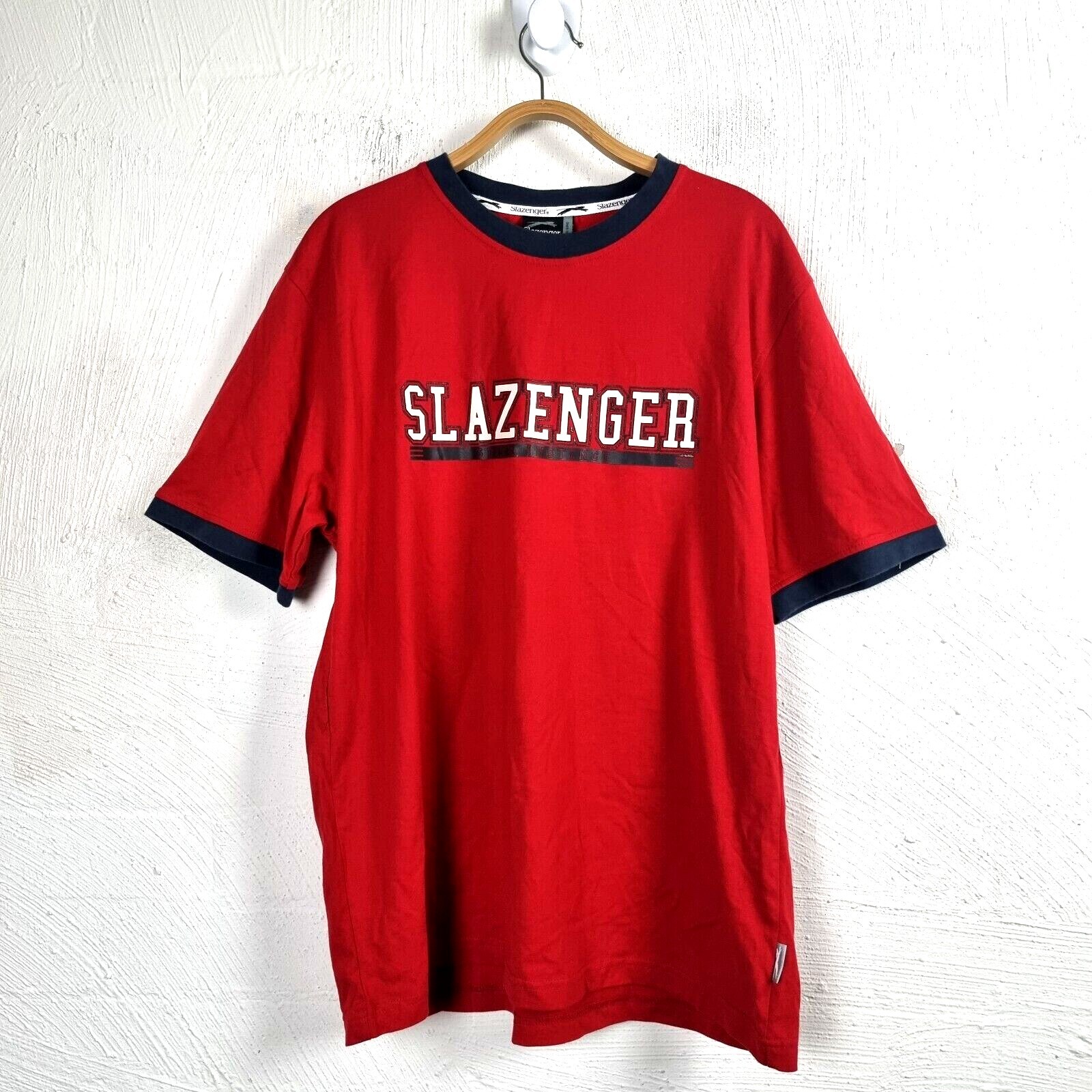 New SLAZENGER Mens T-Shrt Size L Red Stretch Knit Short Sleeve