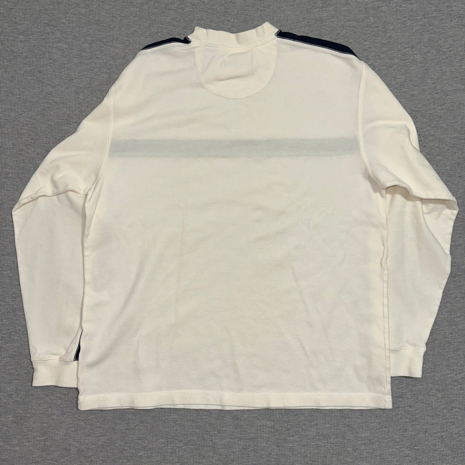 Roundtree & Yorke Waffle Knit Mock Neck Striped Long Sleeve Cream Shirt Mens L gallery