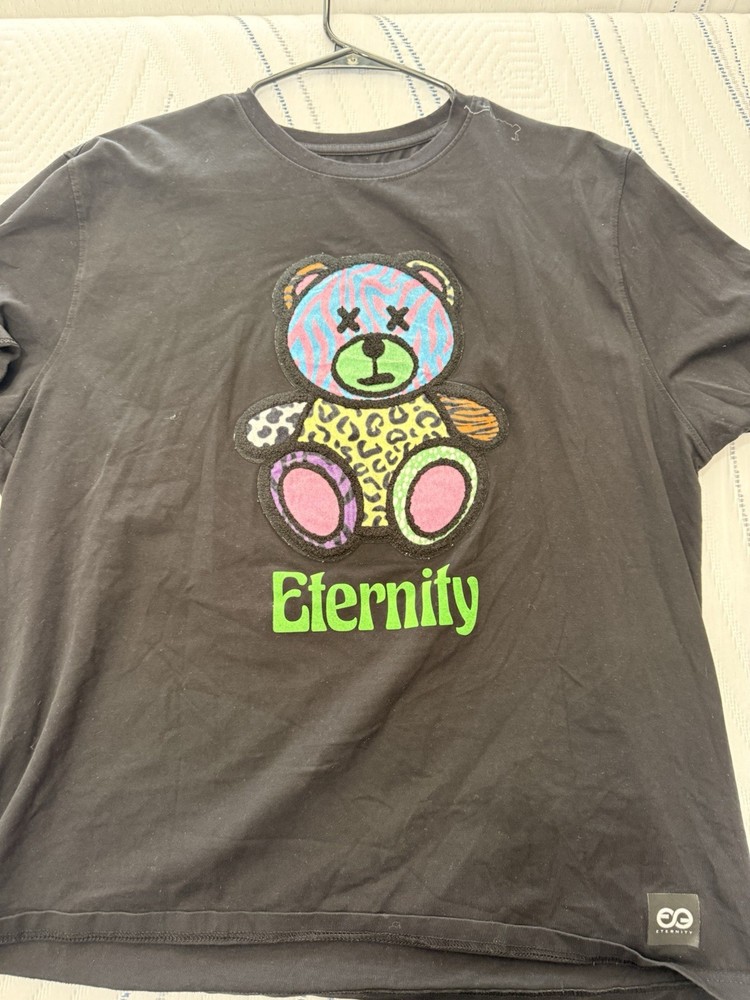 Eternity BC/AD Men’s 3XL Embroidered X-Eyed Fuzzy Teddy Bear Black Cotton TShirt