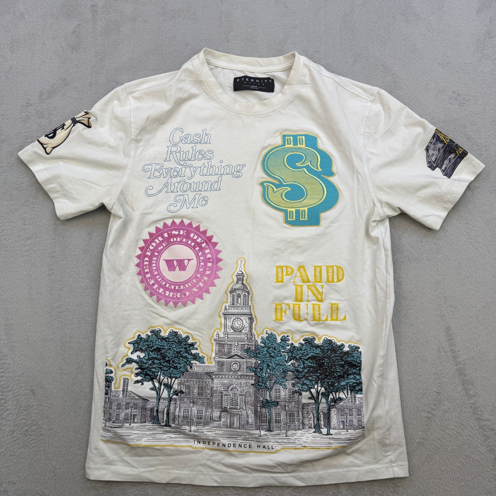Eternity BC AD T Shirt Mens Medium Cream Cash Rules Money Graphic Streetwear Tee