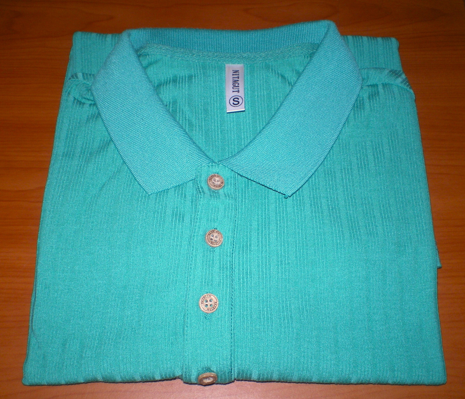 NITAGUT Mens Seafoam Green Casual Short Sleeve Collared Ribbed Knit POLO Shirt S