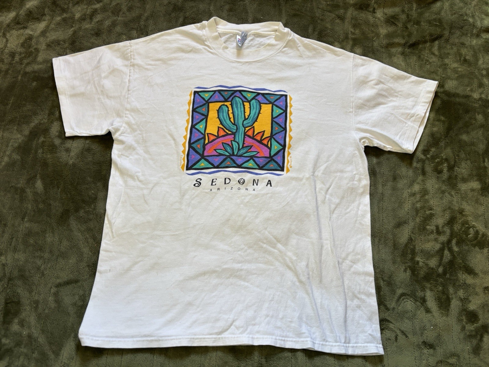 Vintage Sedona Arizona Shirt Mens Large White Cactus Art Tee Tommy’s 1995