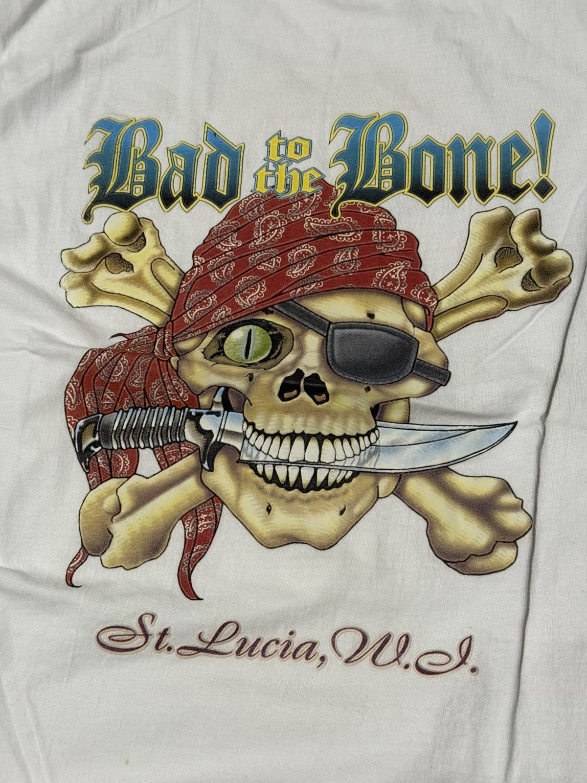 Bad to the Bone Skull St. Lucia White T-Shirt XL gallery