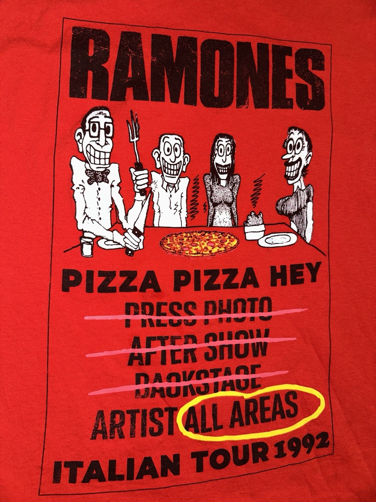 Ramones “Pizza Pizza Hey” Italian Tour 1992 Red Shirt Men’s Large gallery