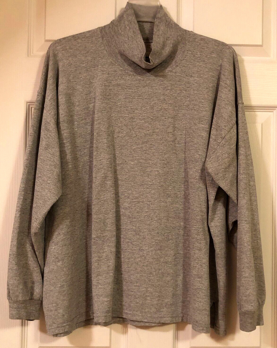 Vtg Heather Gray Russell Athletic Oversized Turtleneck T-Shirt Ribbed Neck Cuffs gallery
