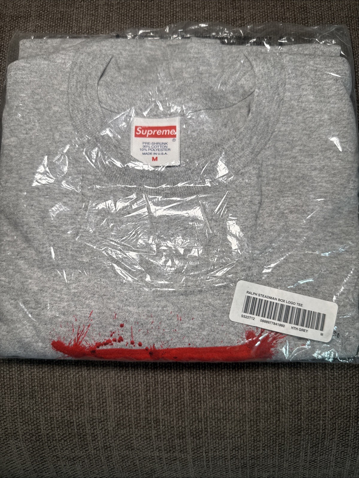 Supreme SS22 Ralph Steadman Box Logo Tee Mens M Heather Grey TRUSTED SELLER! gallery