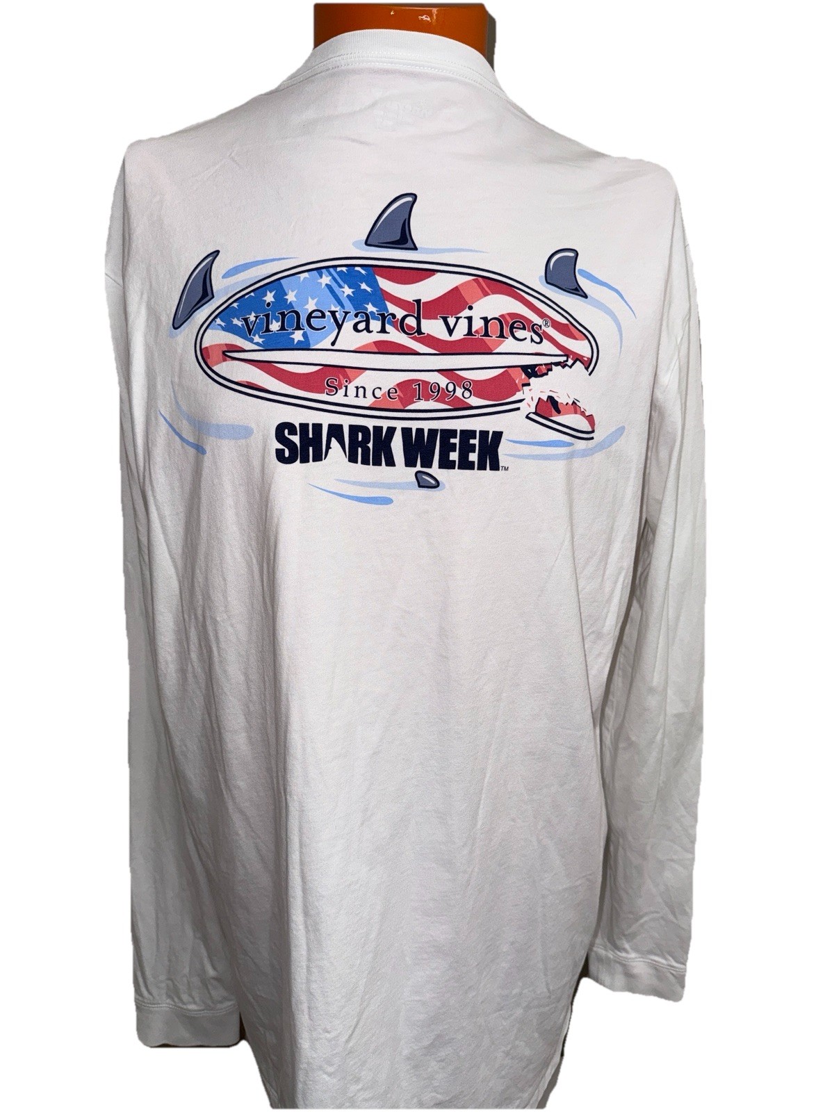 Vineyard Vines Discovery Channel Long Sleeve Shark Week T-Shirt XLT EUC White