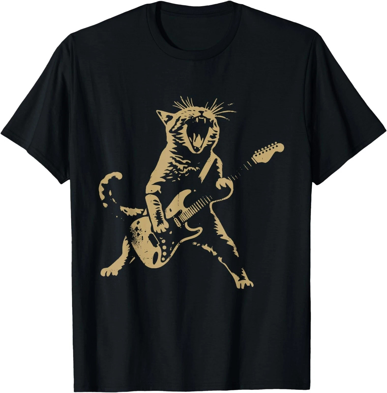 Cat Playing Guitar Rock Star Rock and Roll T-Shirt , Unisex Tee HS197