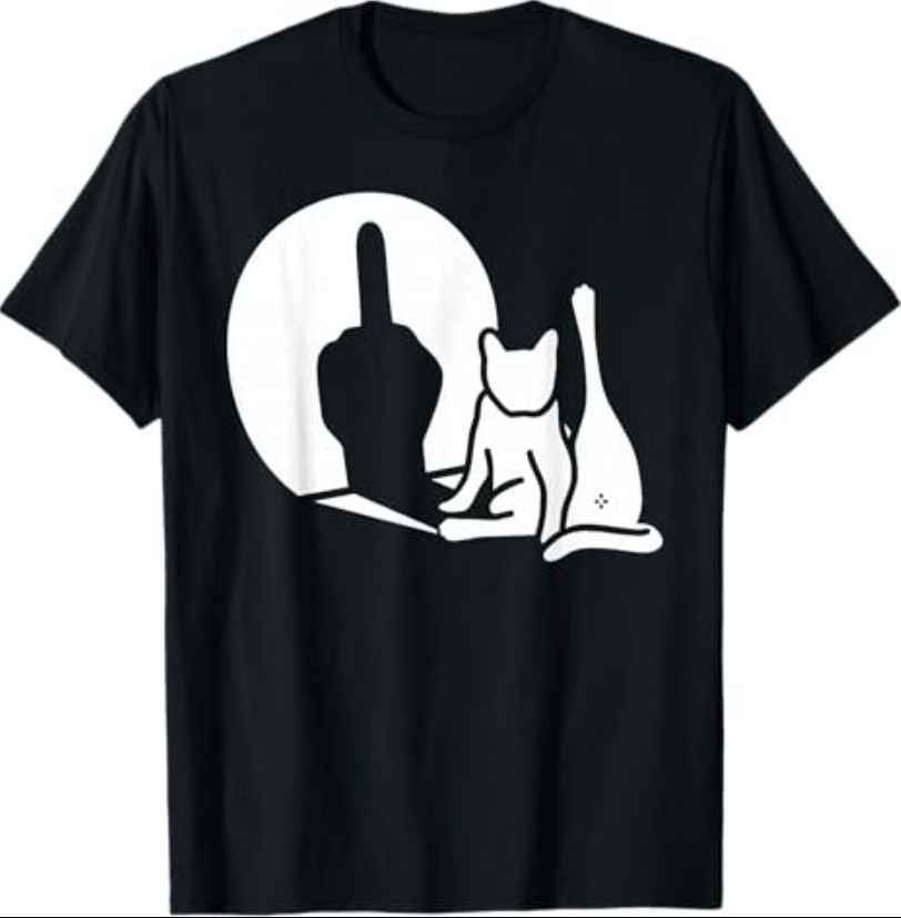 Cat Shadow Funny Middle Finger Gesture T-Shirt