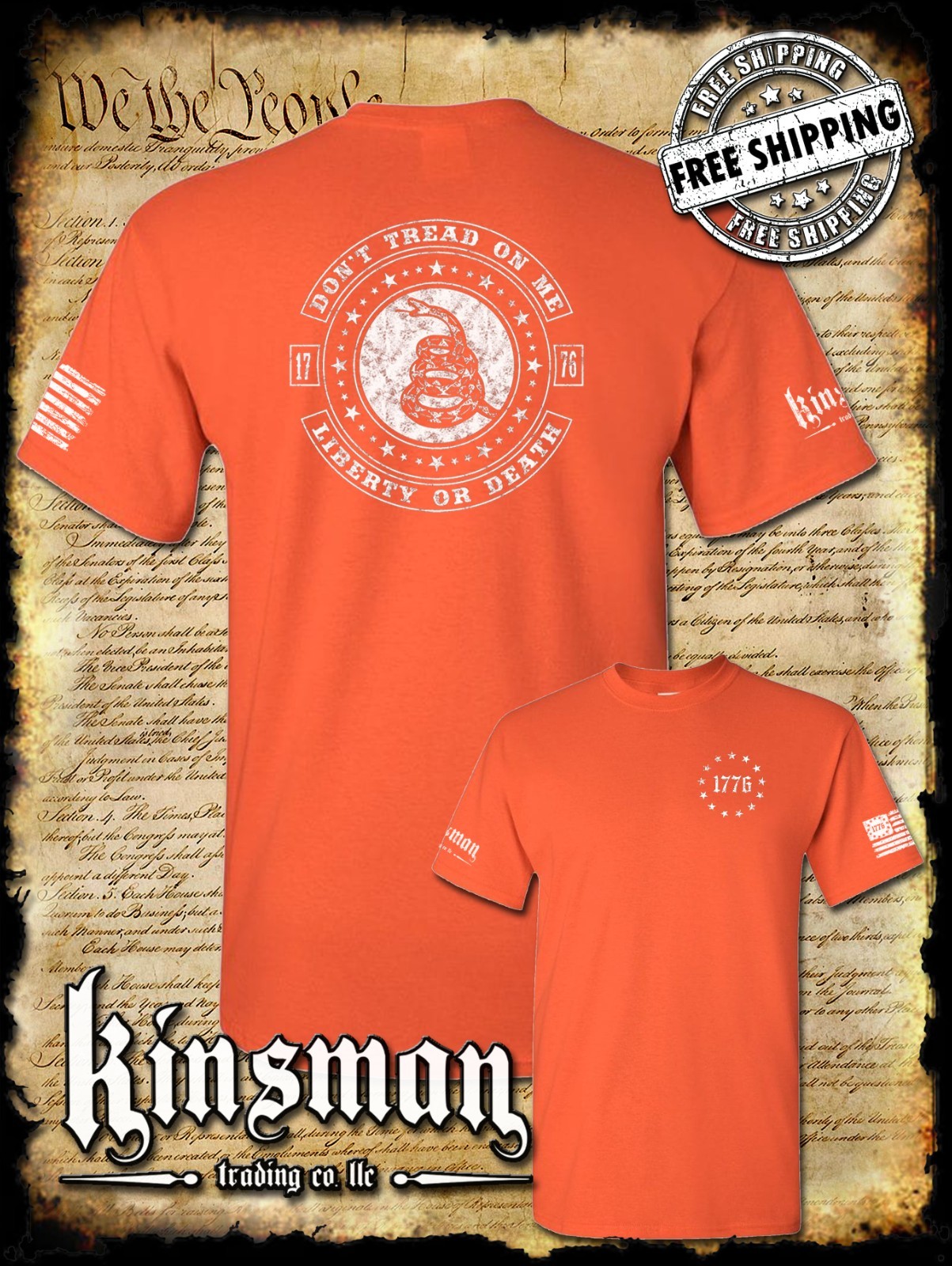 Don't Tread On Me LIBERTY or DEATH Rattlesnake 2-Sided T-Shirt 2nd Amendment USA gallery