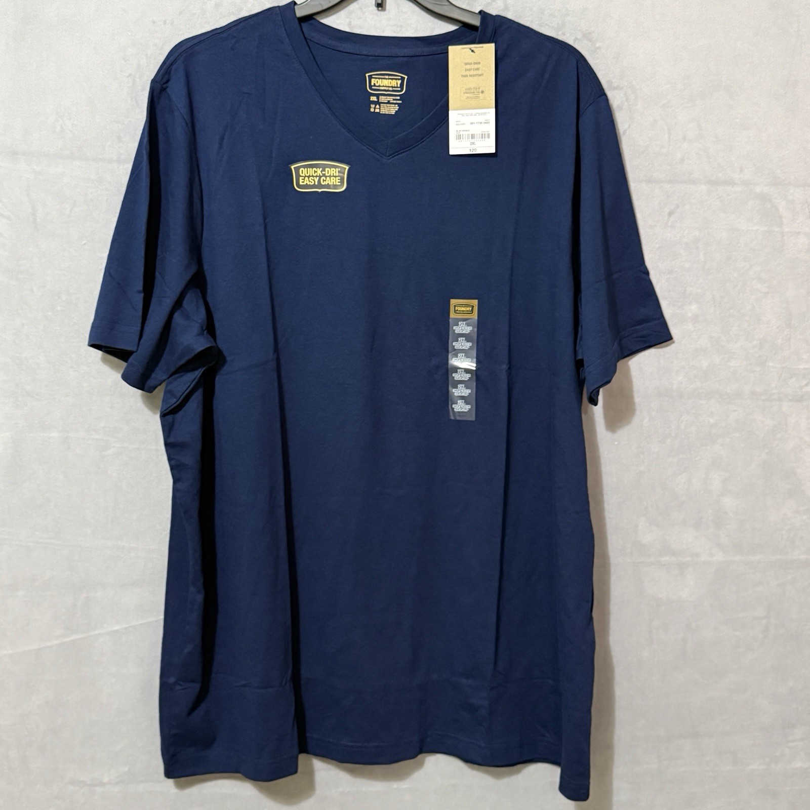 Foundry V-Neck T-Shirt Men’s 2XL Navy Blue Quick Dry Easy Care Cotton Blend NWT