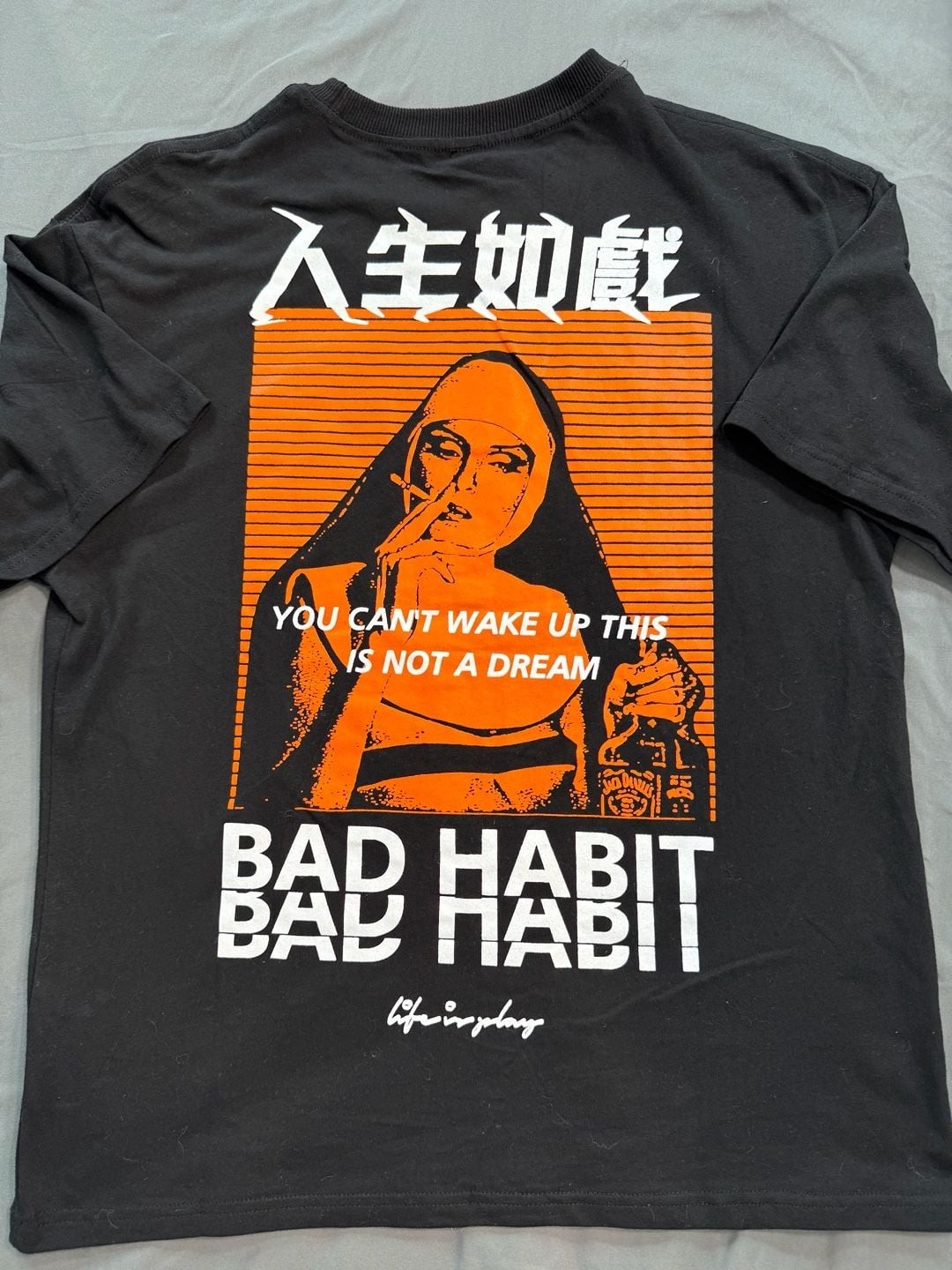Life in Play 'Bad Habit' Smoking Nun Graphic T-Shirt Black Orange gallery