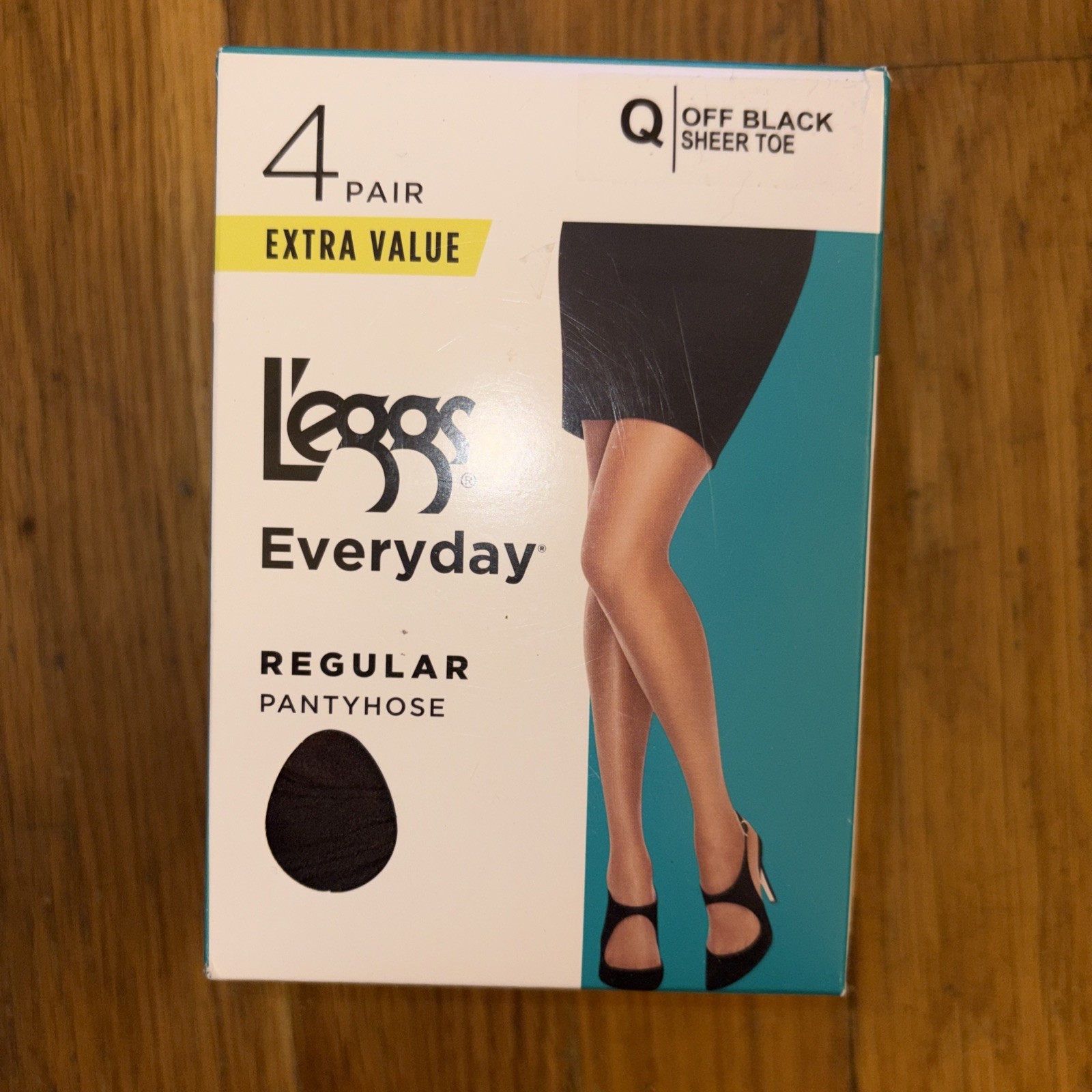 L’eggs Everyday Regular Pantyhose Off Black Sheer Toe Size Q 4 Pair