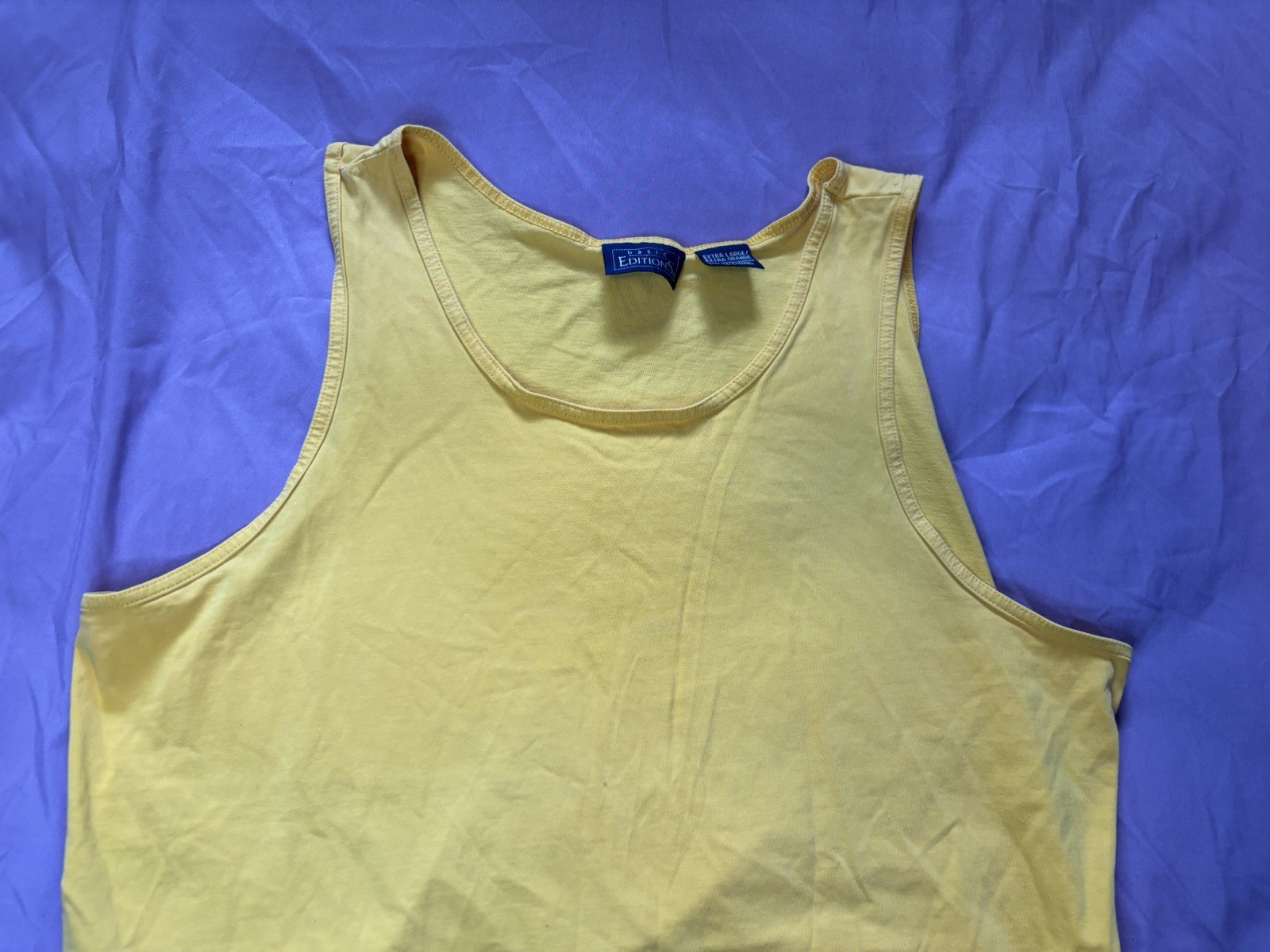 Vintage Basic Editions Tank Top Mens XL Yellow Sleeveless Shirt Blank Surf Beach gallery