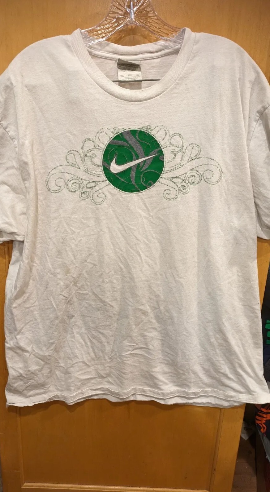 Vintage Nike Paisley Center Swoosh Shirt Size XXL Green Circle Logo STAINED gallery