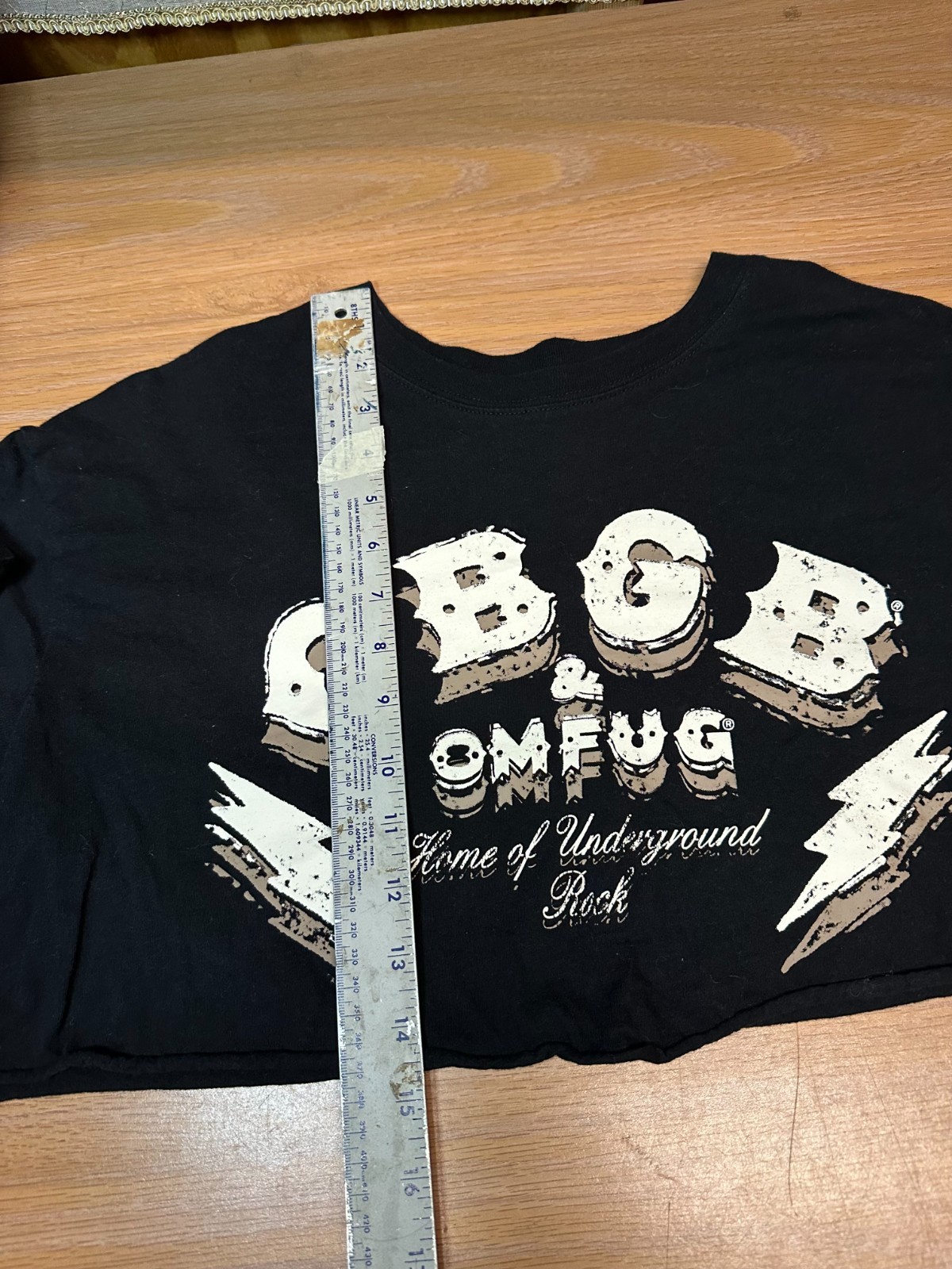 CBGB & OMFUG Cropped T-Shirt Flannel Long Sleeve by Goodie Two Sleeves Size L gallery