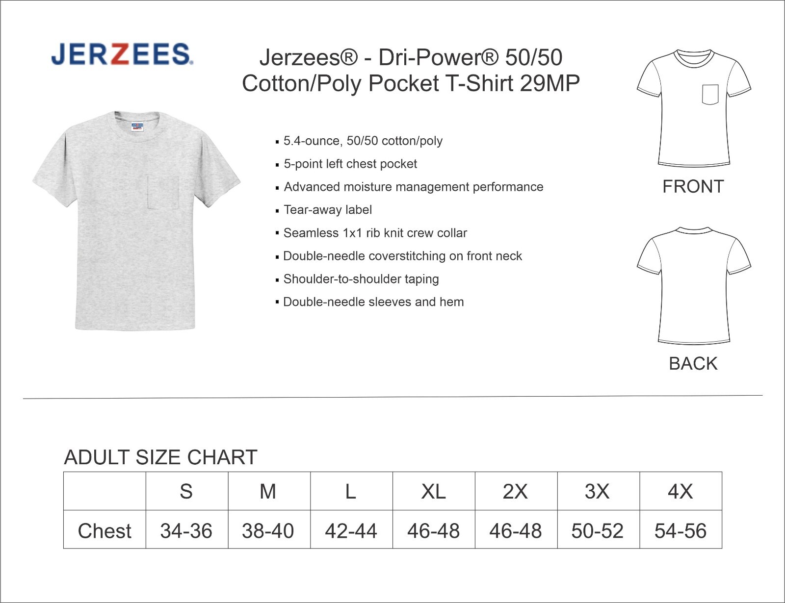 Jerzees® - Dri-Power® 50/50 Cotton/Poly Pocket T-Shirt 29MP gallery