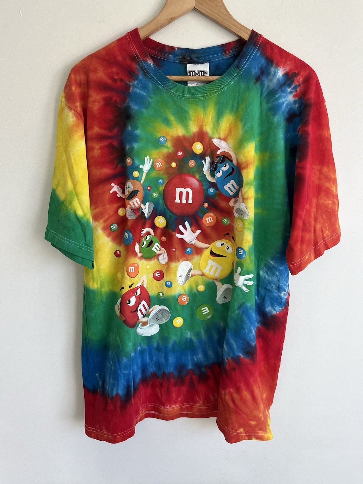 VTG M&M Tie Dye T Shirt Y2K Mens Large Candy Promo Short Sleeve