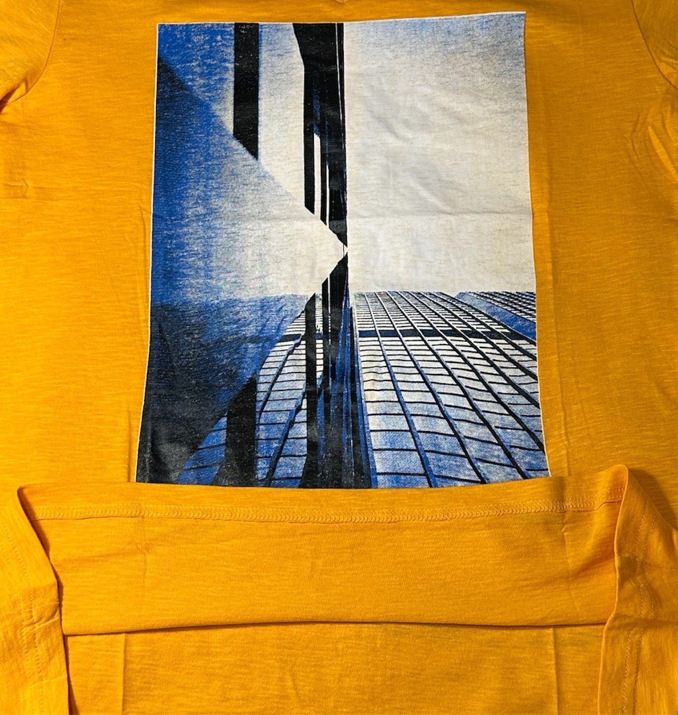 Mustard Yellow V-Neck T-Shirt Graphic Print Modern Everyday Wear- Size- L gallery