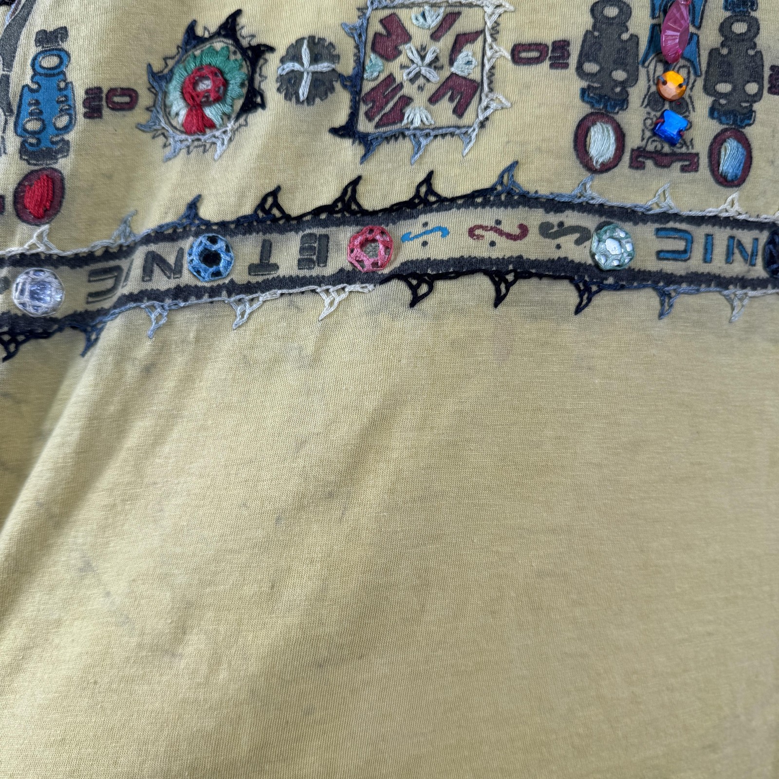Vintage 2 Of Us Shirt Size Medium Yellow Ethnic Beaded Embroidered Boho 90s gallery