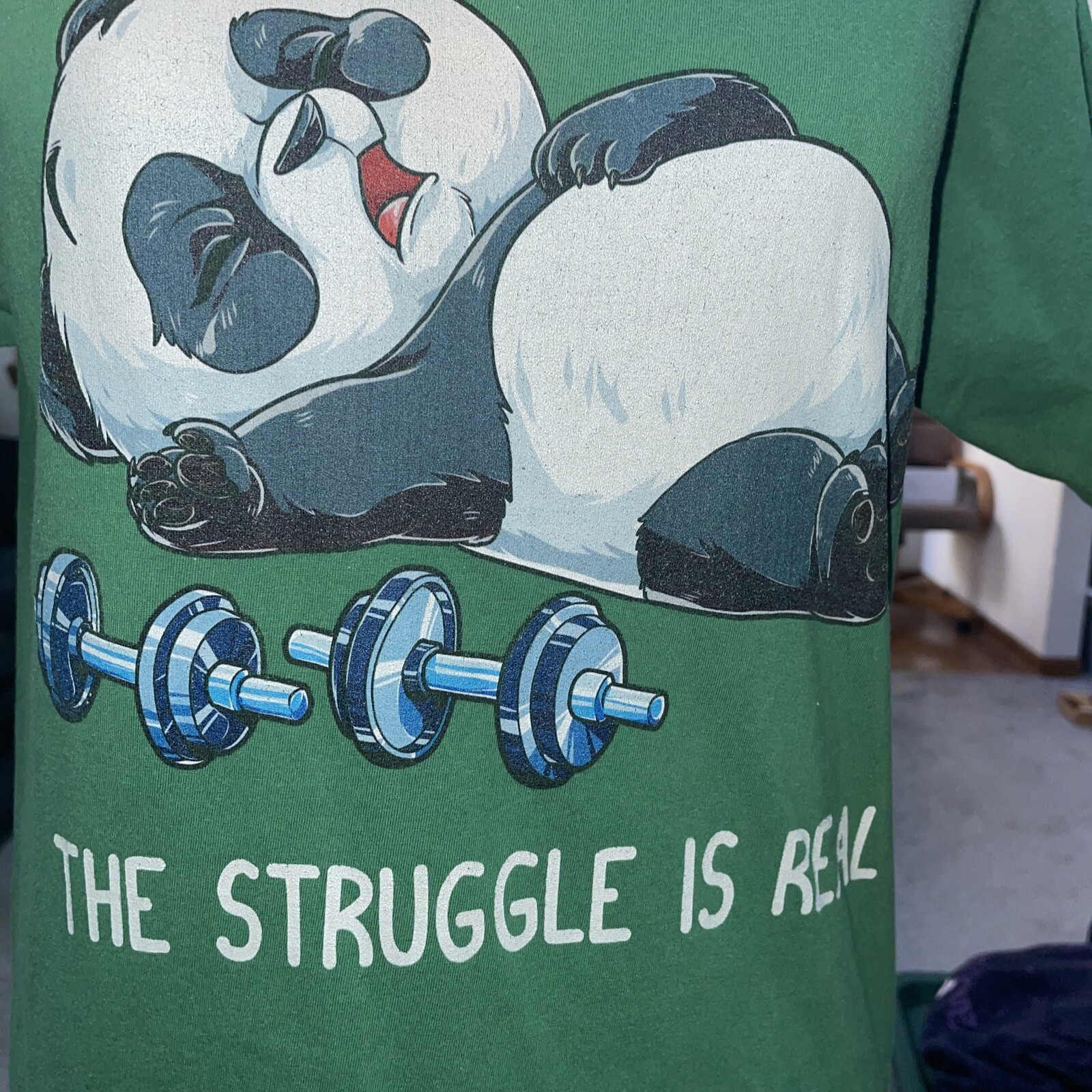 Port & Company Green T Shirt The Struggle Is Real Weightlifting Panda Size Small gallery