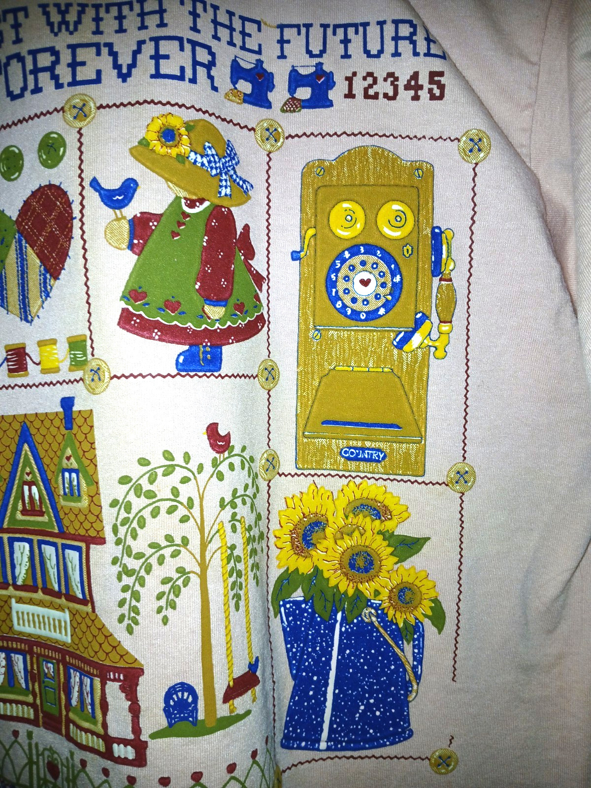 Vintage 90’s Sun flowers quilted hearts Tshirt Granny Cottage Core Teacher sz M gallery