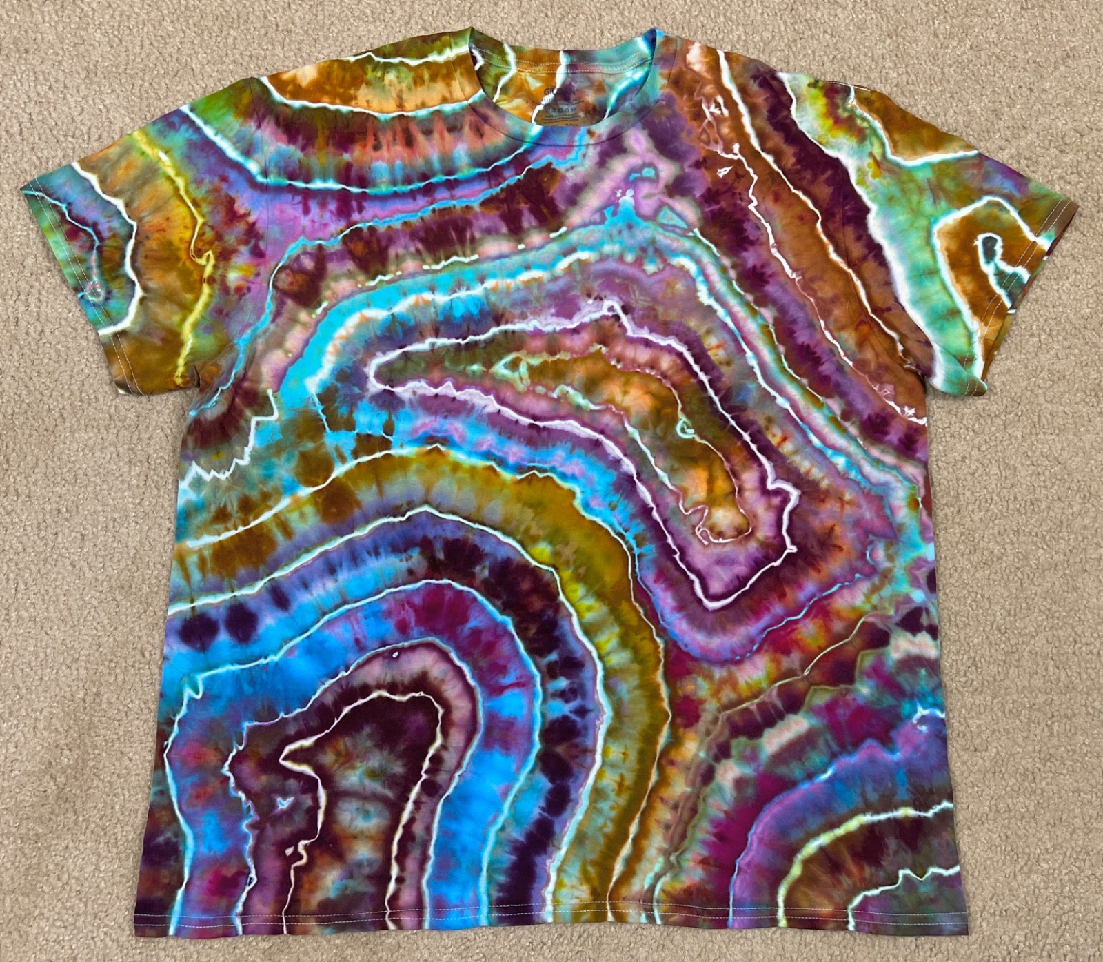 Handmade Ice Tie Dye T-Shirt XL Mens Womens Soft Cotton Blue Green Geode gallery