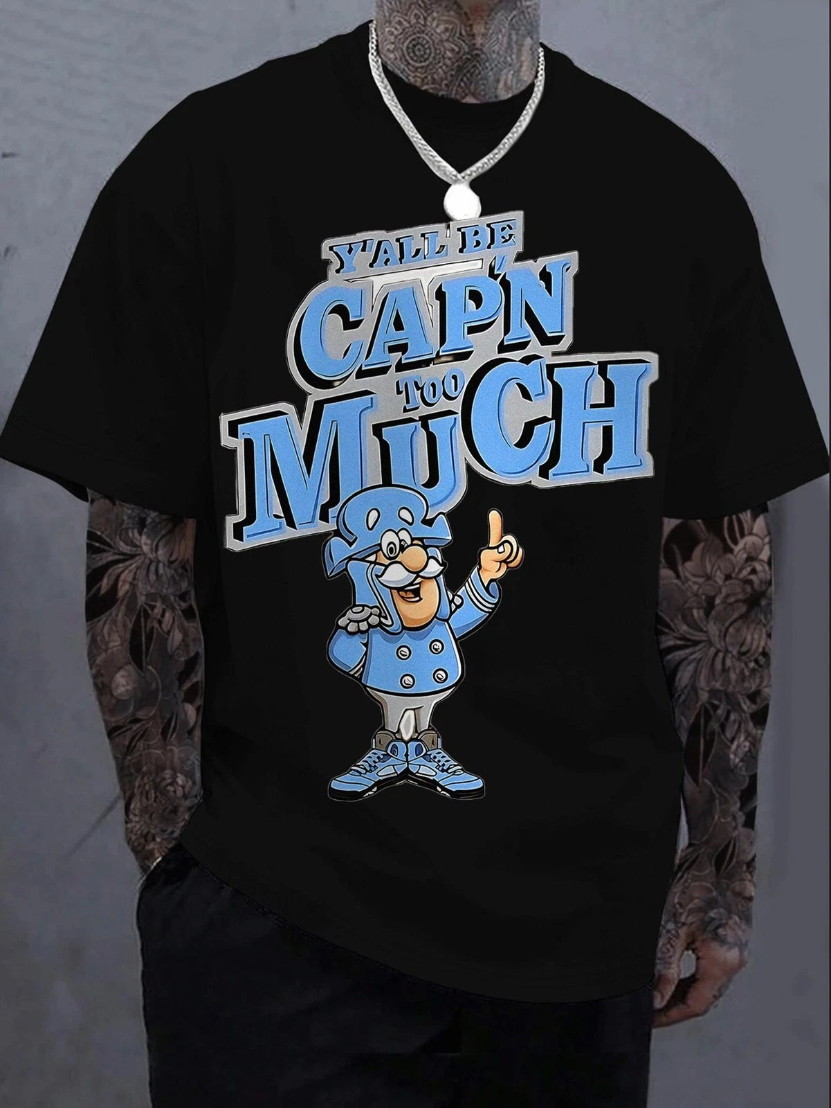Yall Be Cap'n Too Much Funny Meme Graphic T-Shirt Cartoon Captain Humor Tee gallery