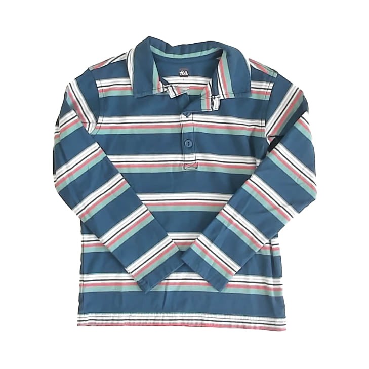 Tea Collection Boys Teal Stripe Rugby Shirt Size 5T Toddler Long Sleeve gallery