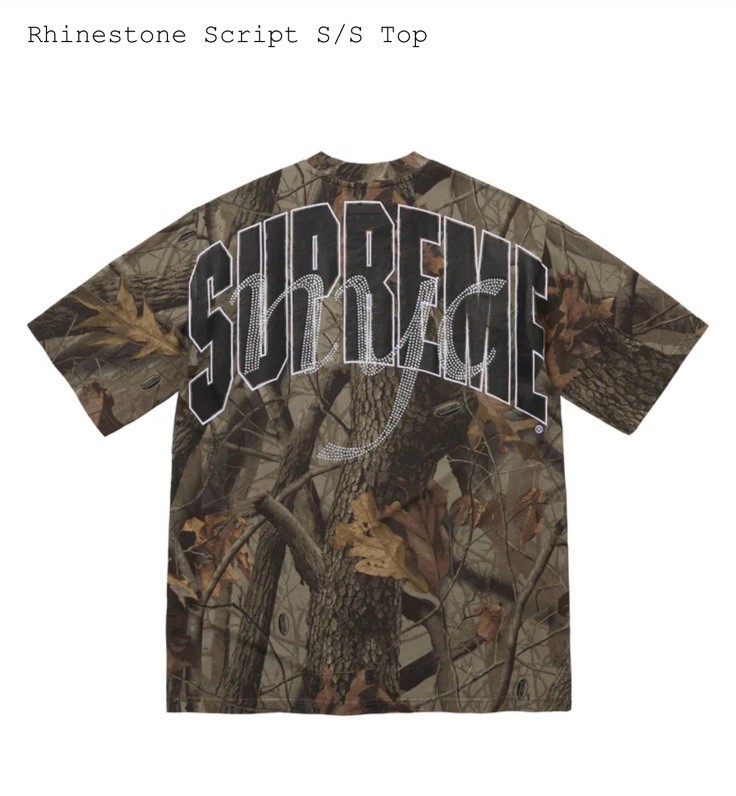Supreme Rhinestone Script S/S Top Realtree Hardwoods Camo T-Shirt L NWT gallery