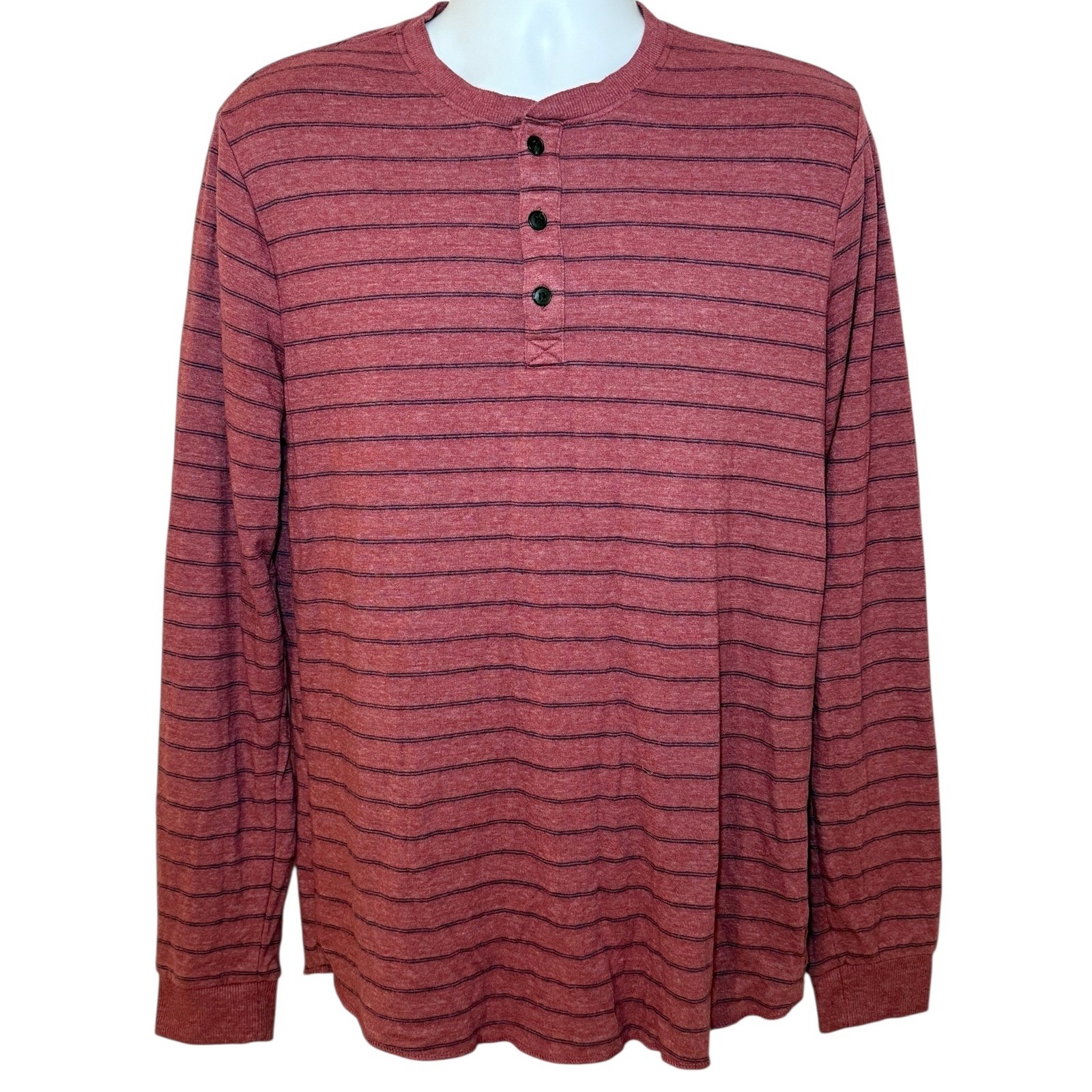 Marine Layer Mens M/L Double Knit Henley Shirt Red Striped Long Sleeve Pullover gallery