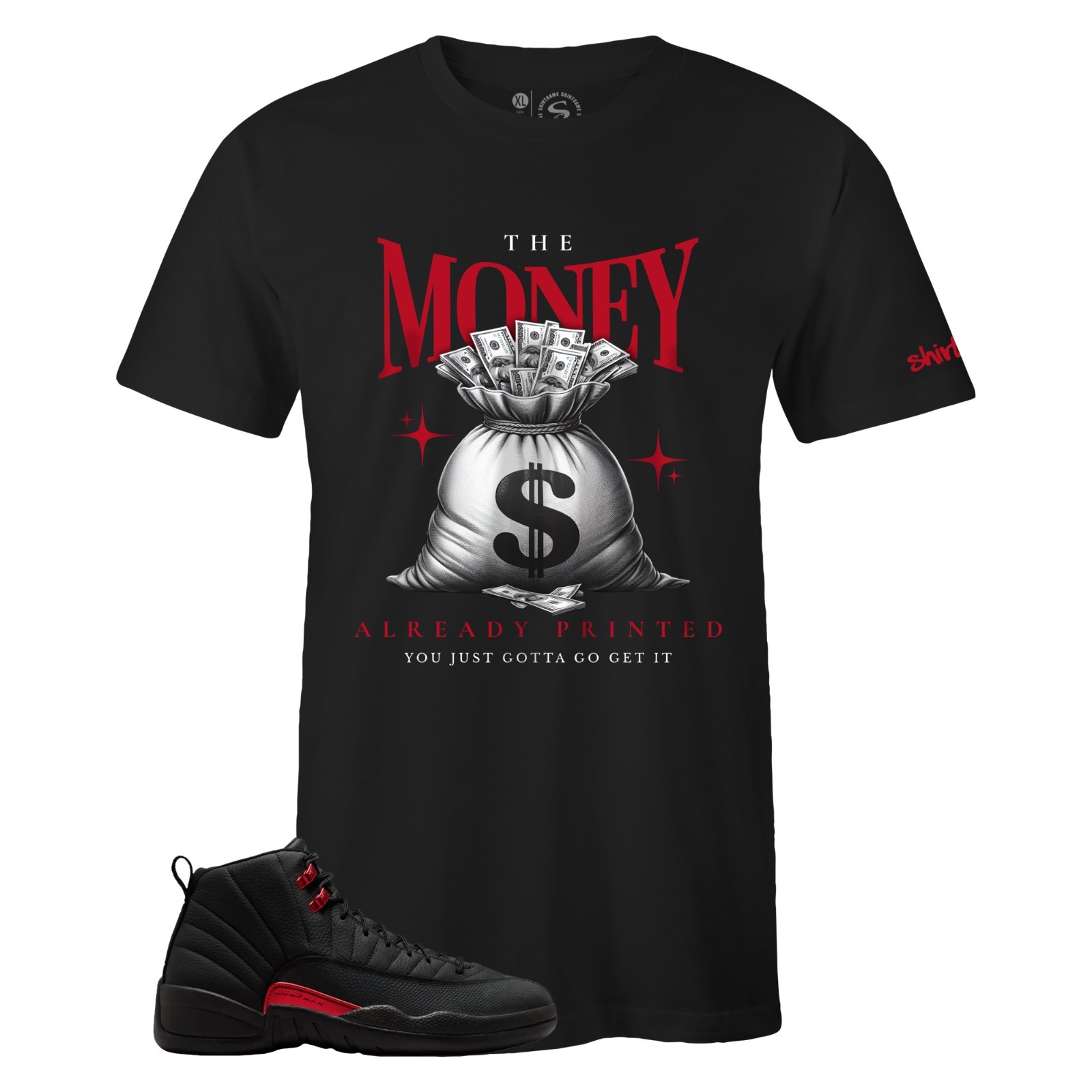 Men’s Black Money Sneaker T-shirt to Match Air Jordan 12 Retro ‘Bloodline’