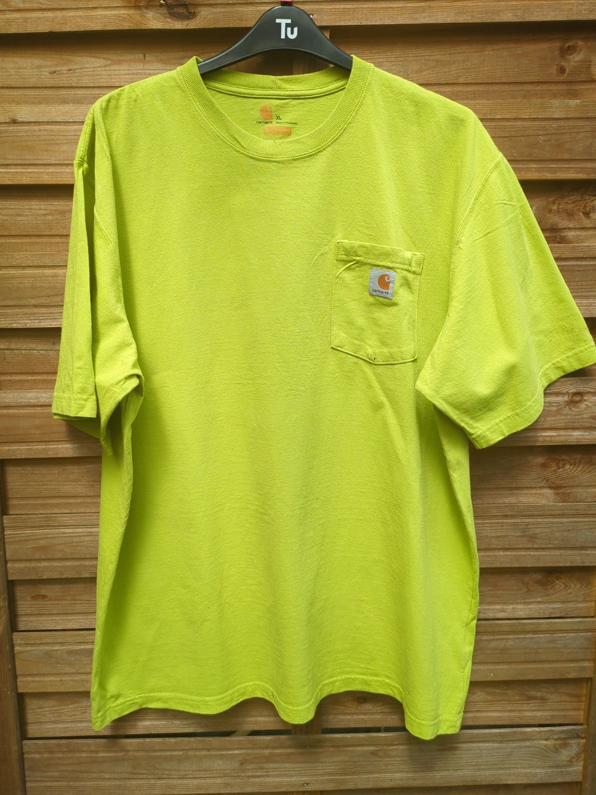 Carhartt Pocket T Shirt Lime Green Distressed Size XL Cotton Pit To Pit 26