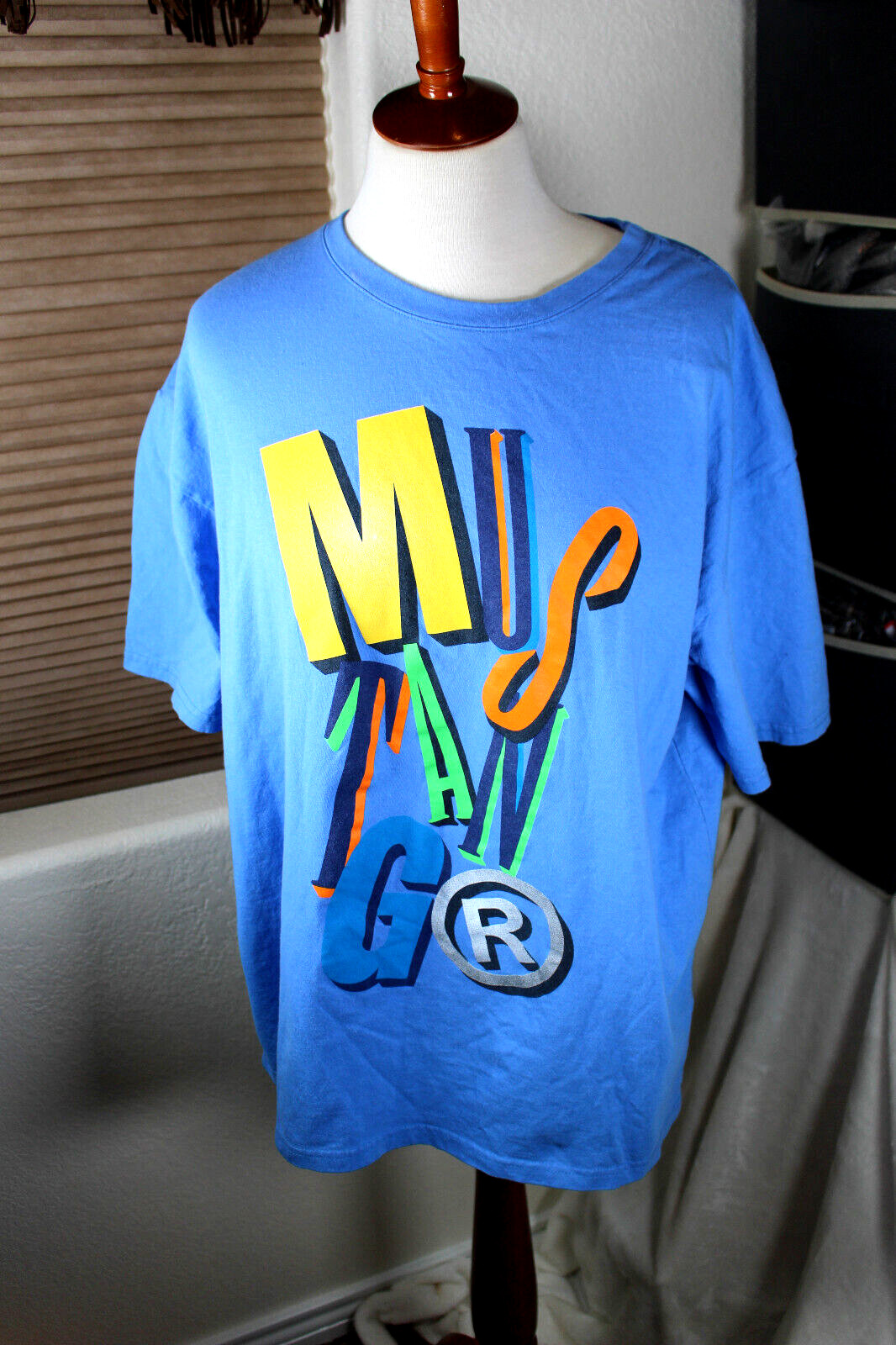 Mustang Mens Shirt Extra Large Car Graphic Tee Blue Cotton Easy Care gallery
