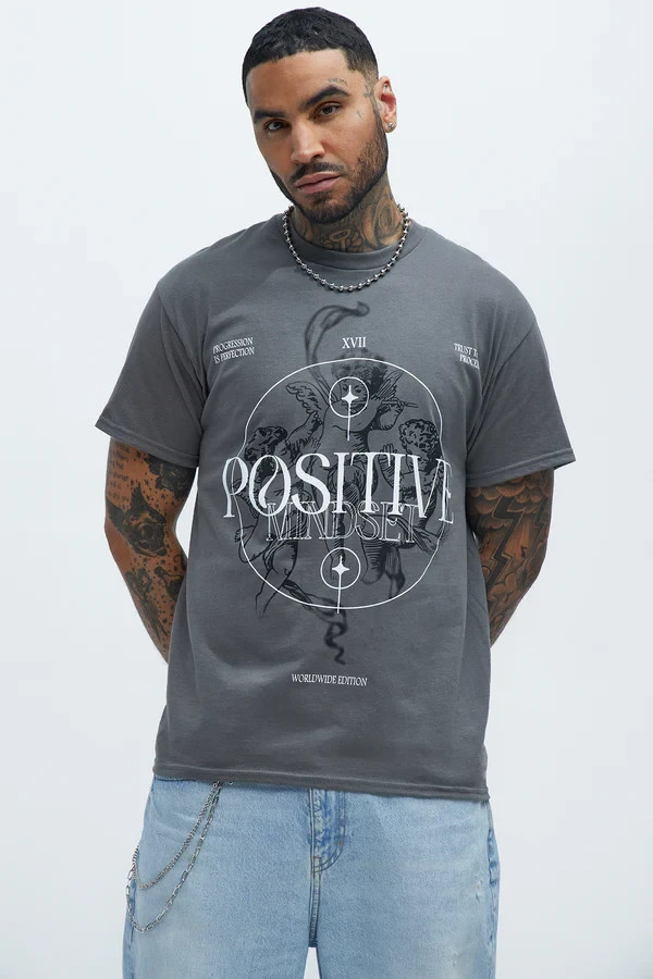 Fashion Nova Mens Positive Mindset Progression Charcoal Shirt New S-3XL gallery