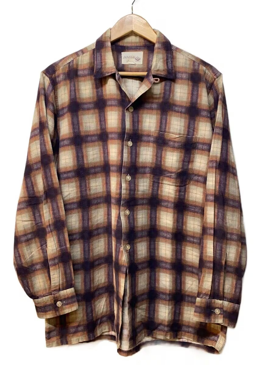 DONEGAL 50s Plaid Print Flannel Shirt Prinel Open Collar Shirt M