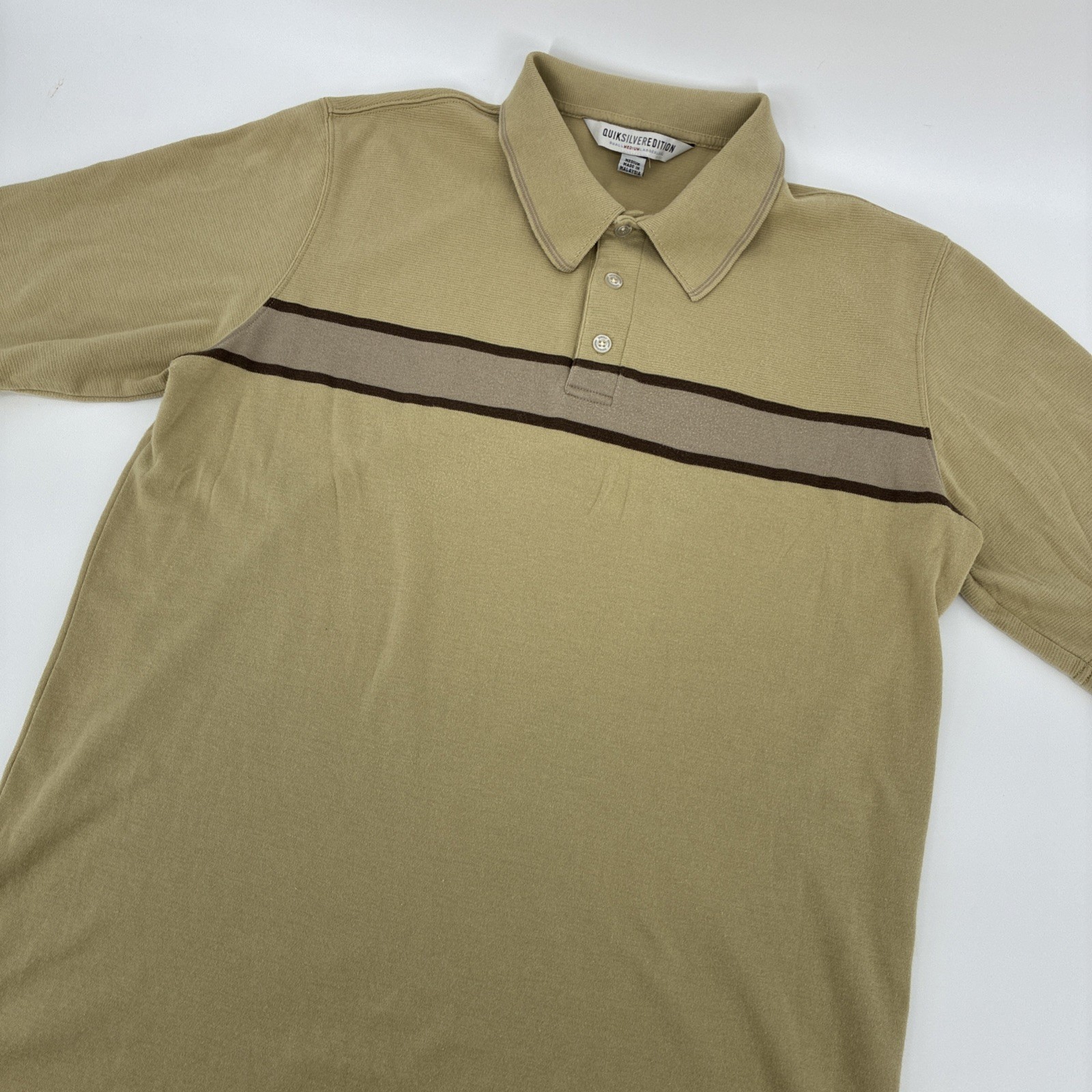 Vintage Y2K Quiksilver Polo Shirt Men Medium Beige Striped Ribbed Edition Surf gallery