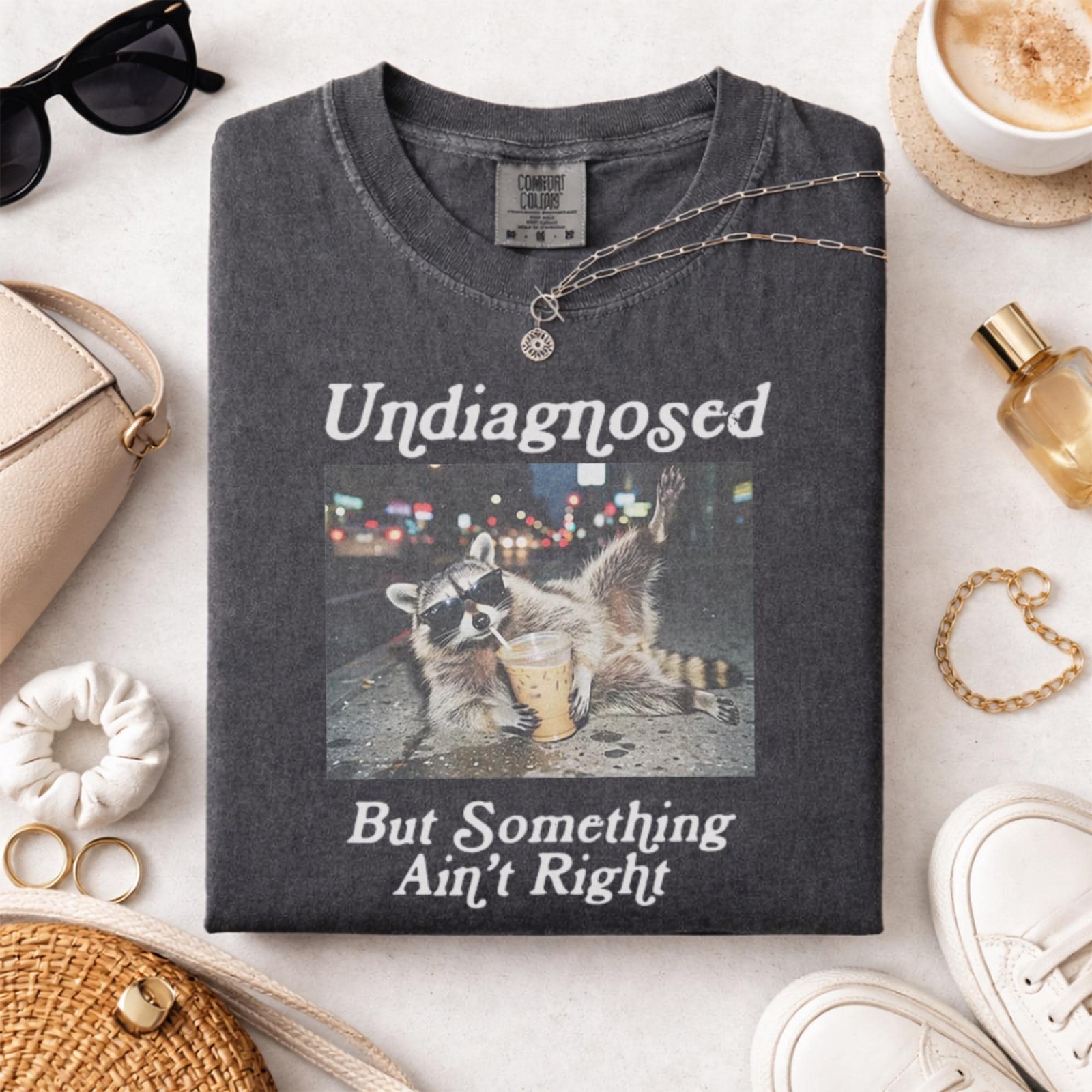 Funny Raccoon Coffee Shirt Undiagnosed But Something Ain't Quite Right Tee gallery