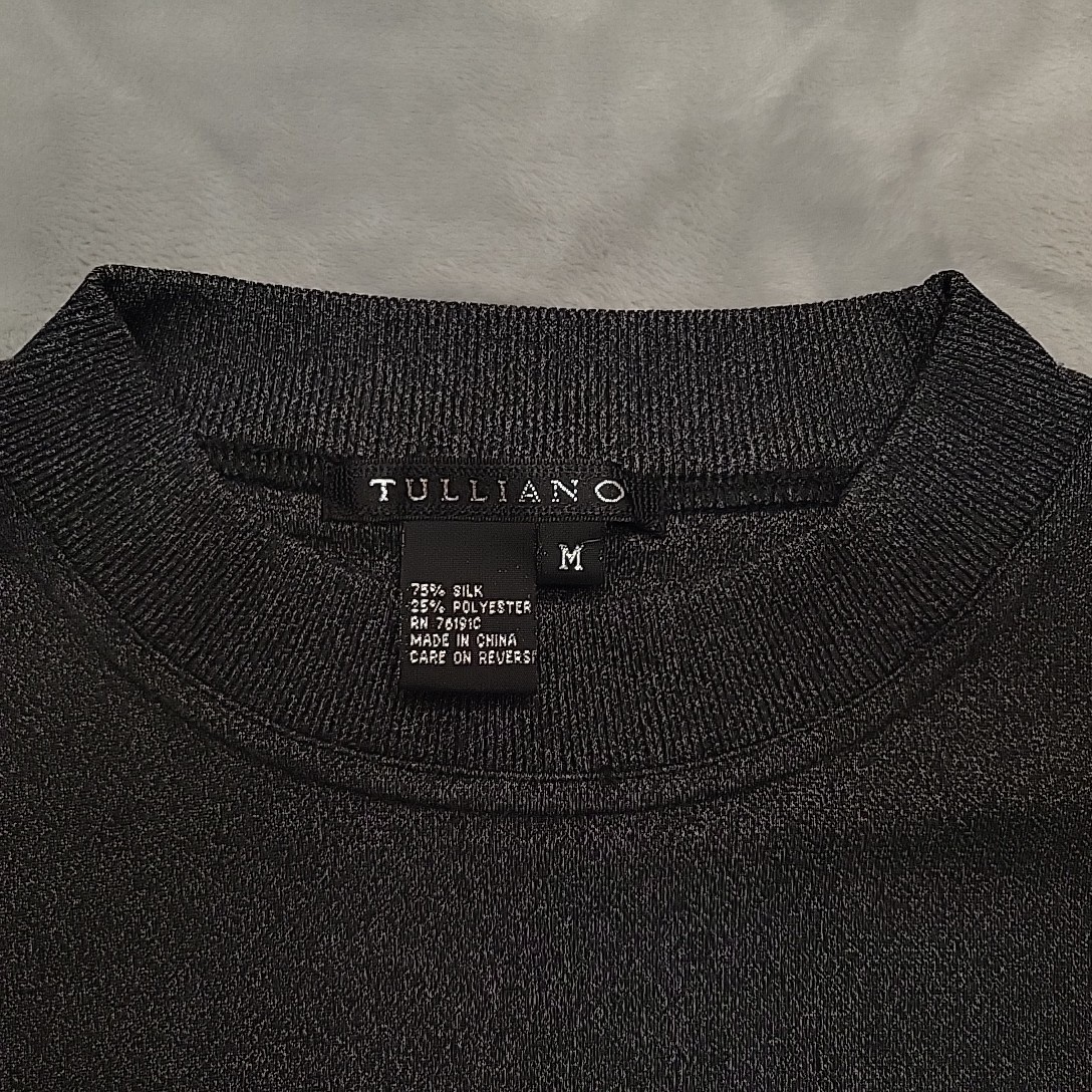 Tulliano Shirt Men Medium Black Silk Blend Mock Neck Short Sleeve Knit Luxury gallery