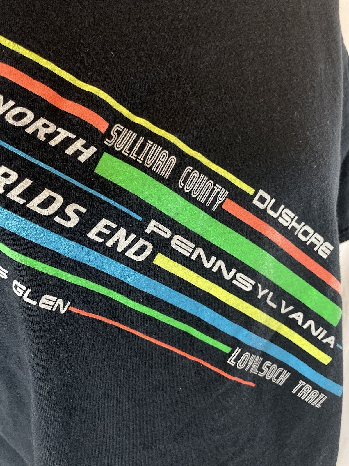 Y2K PENNSYLVANIA Black T Shirt Top Up North Worlds End Size M neon PA FOX RETRO gallery