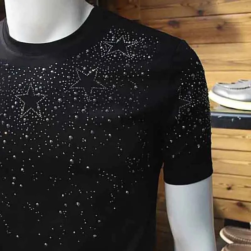 New Fashion Star Trend Rhinestone Diamond Summer Short Sleeve Luxury Men T-Shirt gallery