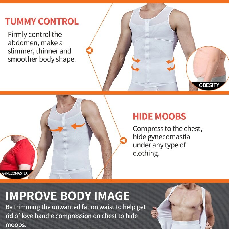 Men Compression Slimming Body Shaper Vest Sleeveless Zipper Undershirt Tank Top gallery