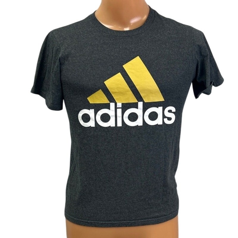 Adidas Logo Mens Small Black Gold PolyCotton Short Sleeve Crew Neck Tee Shirt gallery