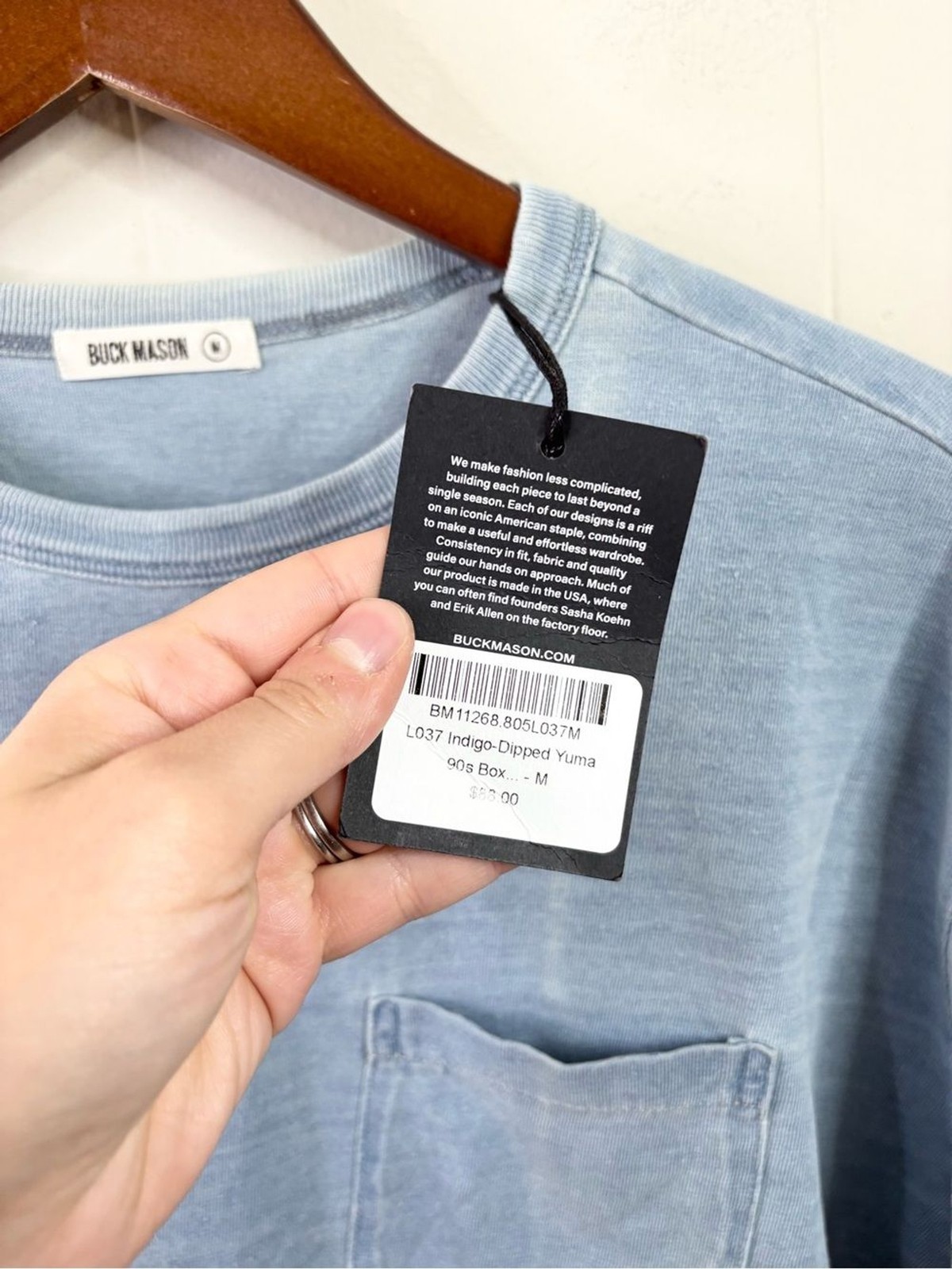 Buck Mason Indigo-Dipped Yuma 90s Boxy Pocket Tee size M new flaw gallery