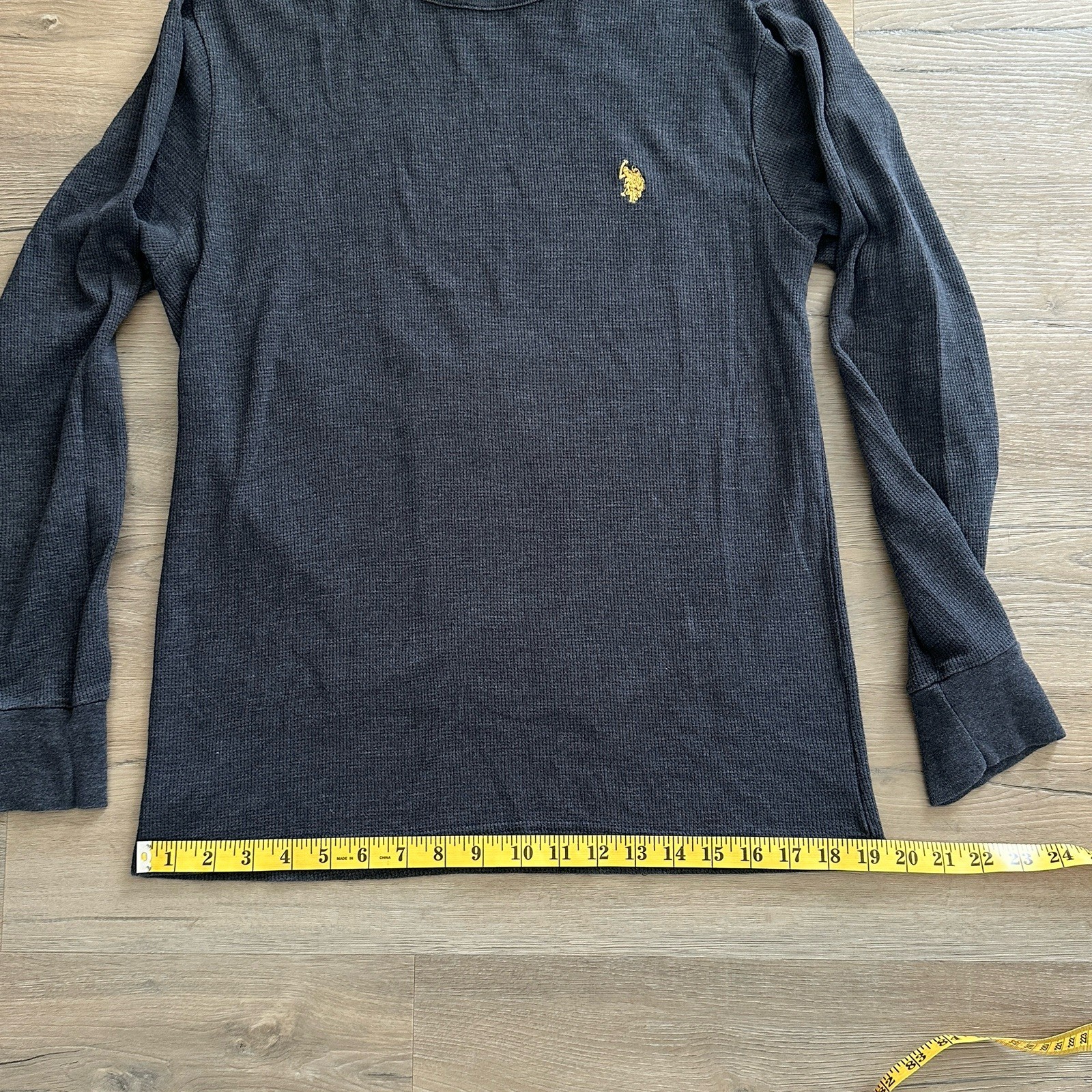 US Polo Assn. Men's Knit Sleepwear Top Size L Dark Gray Yellow Logo Long Sleeve gallery