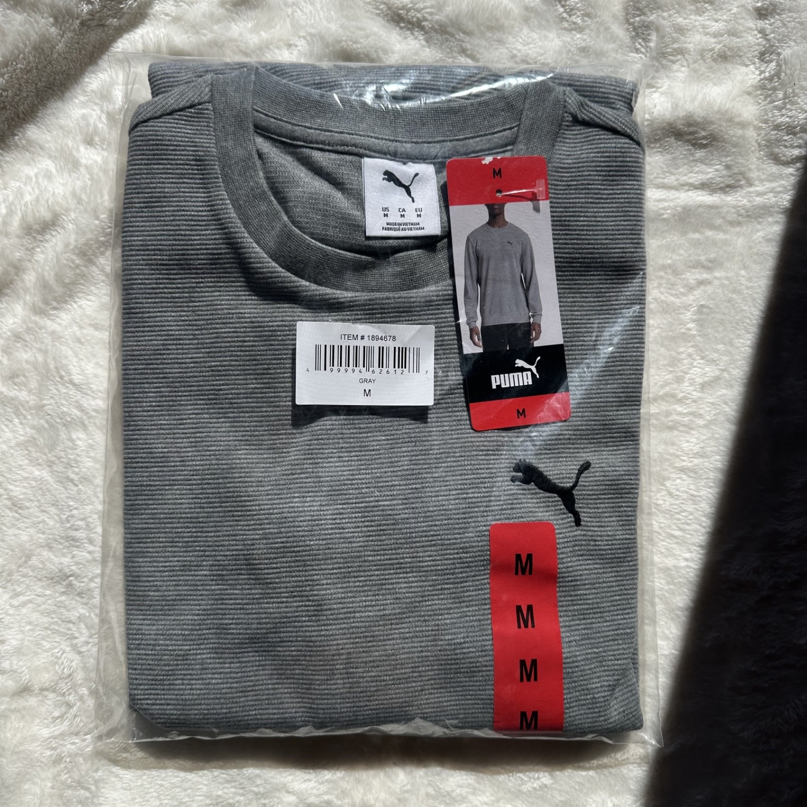 PUMA Men's Waffle Knit Thermal Shirt Gray Long Sleeve Crew Neck Size M NEW gallery