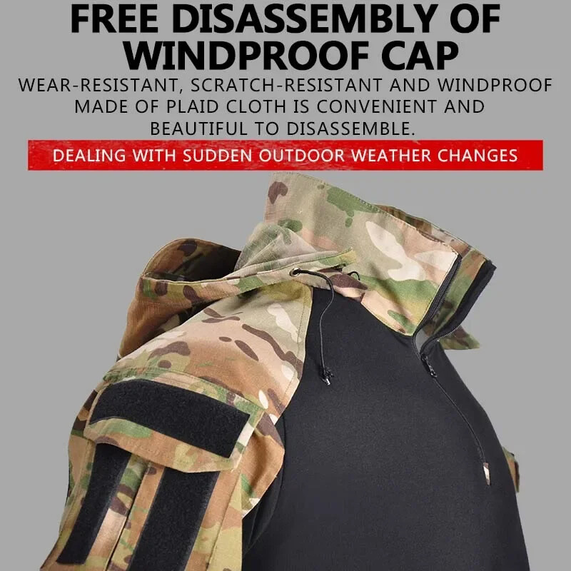 Outdoor Shirts Camo Combat T-Shirt Hooded Men Tactical Shirt Airsoft gallery